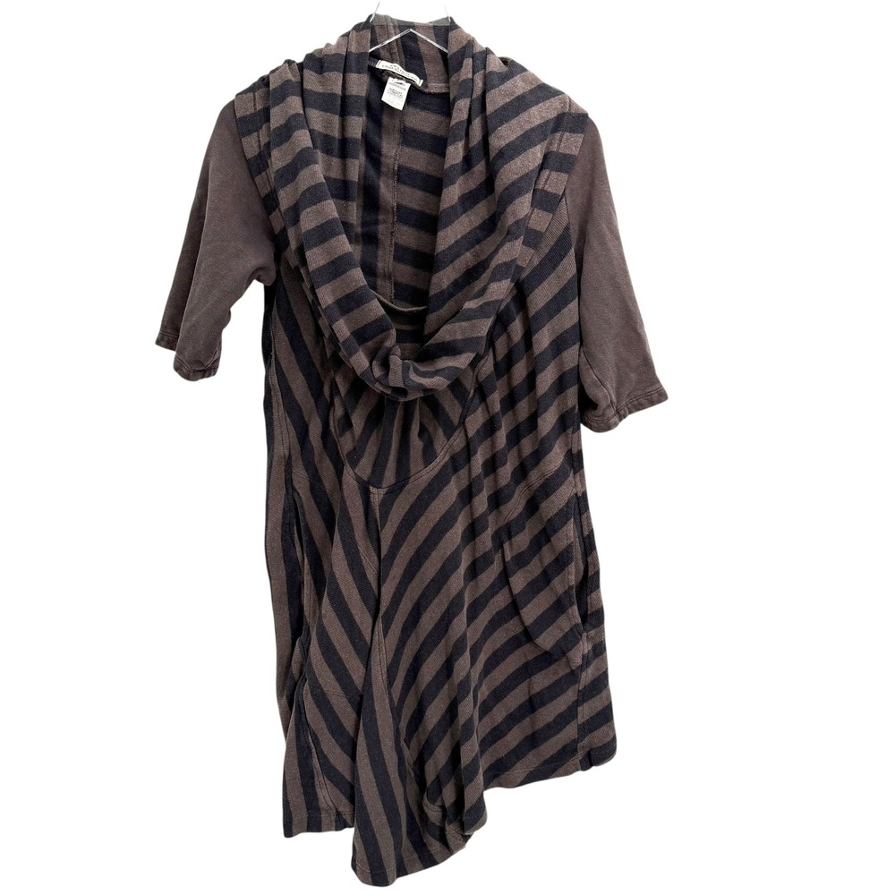 Prairie Underground Your Orbit Striped Cowl Hood Tunic Top Size L Gray Lagenlook